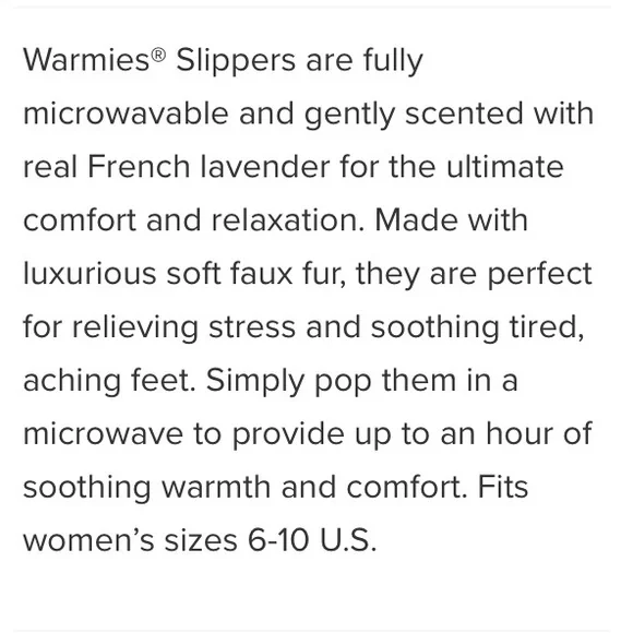 Grey “Warmies” brand slippers, heatable, weighted & fuzzy -size 8-10 NWOT - Picture 11 of 12